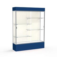 Spirit  60"W x 80"H x 16"D  Lighted Floor Case, Plaque Back, Satin Finish, Navy Base and Top