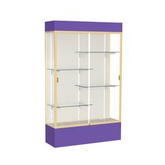 Spirit  48"W x 80"H x 16"D  Lighted Floor Case, Plaque Back, Champagne Finish, Purple Base and Top