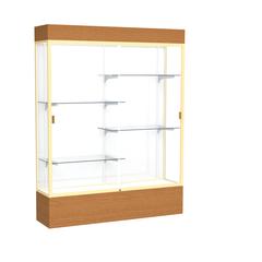 Reliant   60"W x 80"H x 16"D  Lighted Floor Case, White Back, Champagne Finish,  Carmel Oak Base