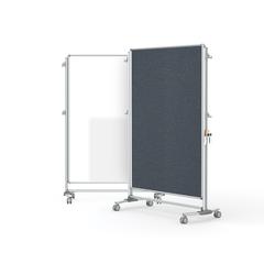 76⅛" x 52⅜" Nexus Partition - 2-Sided Mobile Porcelain Magn WB/ Fabric TB Gray