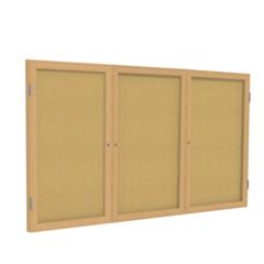 Ghent 3 Door Enclosed Natural Cork Bulletin Board with Oak Wood Frame, 3'H x 6'W