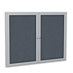 Ghent 36"x48" 2-Door Satin Aluminum Frame Enclosed Fabric Bulletin Board - Gray