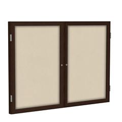 Ghent 36"x48" 2-Door Wood Frame Walnut Finish Enclosed Fabric Bulletin Board - Beige