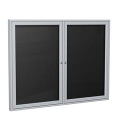 Ghent 2 Door Enclosed Vinyl Letter Board with Satin Aluminum Frame, 3'H x 5'W, Black