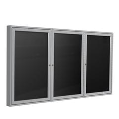 Ghent 3 Door Enclosed Vinyl Letter Board with Satin Aluminum Frame, 4'H x 8'W, Black