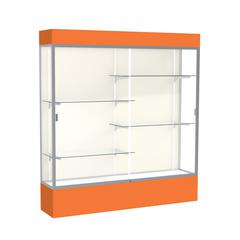 Spirit  72"W x 80"H x 16"D  Lighted Floor Case, Plaque Back, Satin Finish, Orange Base and Top