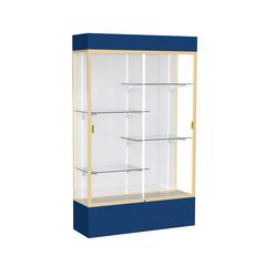 Spirit  48"W x 80"H x 16"D  Lighted Floor Case, White Back, Champagne Finish, Navy Base and Top