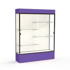 Spirit  60"W x 80"H x 16"D  Lighted Floor Case, Plaque Back, Dk. Bronze Finish, Purple Base and Top