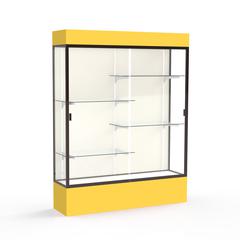 Spirit  60"W x 80"H x 16"D  Lighted Floor Case, Plaque Back, Dk. Bronze Finish, Goldenrod Base and Top