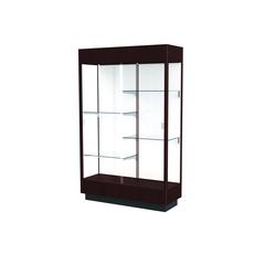 Heritage  48"W x 76"H x 18"D  Floor Case, White Back, Hardwood Java Finish w/ Lighted Cornice