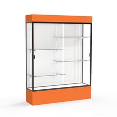 Spirit  60"W x 80"H x 16"D  Lighted Floor Case, White Back, Dk. Bronze Finish, Orange Base and Top