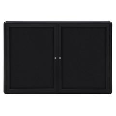 34"x47" 2-Door Ovation Black Fabric Bulletin Board - Black Frame