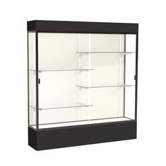 Spirit  72"W x 80"H x 16"D  Lighted Floor Case, Plaque Back, Dk. Bronze Finish, Black Base and Top