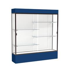 Spirit  72"W x 80"H x 16"D  Lighted Floor Case, White Back, Dk. Bronze Finish, Navy Base and Top