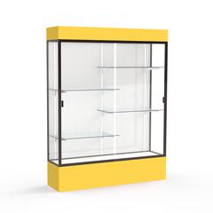 Spirit  60"W x 80"H x 16"D  Lighted Floor Case, White Back, Dk. Bronze Finish, Goldenrod Base and Top