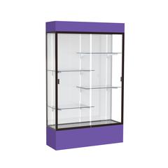Spirit  48"W x 80"H x 16"D  Lighted Floor Case, White Back, Dk. Bronze Finish, Purple Base and Top