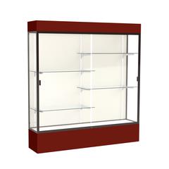 Spirit  72"W x 80"H x 16"D  Lighted Floor Case, Plaque Back, Dk. Bronze Finish, Maroon Base and Top