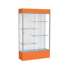 Spirit  48"W x 80"H x 16"D  Lighted Floor Case, White Back, Satin Finish, Orange Base and Top