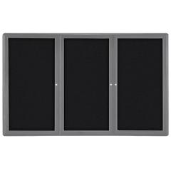 48"x72" 3-Door Ovation Black Fabric Bulletin Board - Gray Frame