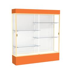 Spirit  72"W x 80"H x 16"D  Lighted Floor Case, White Back, Champagne Finish, Orange Base and Top