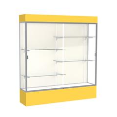 Spirit  72"W x 80"H x 16"D  Lighted Floor Case, Plaque Back, Satin Finish, Goldenrod Base and Top