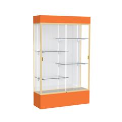 Spirit  48"W x 80"H x 16"D  Lighted Floor Case, White Back, Champagne Finish, Orange Base and Top