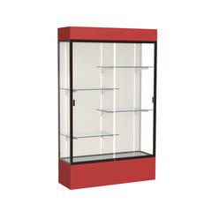 Spirit  48"W x 80"H x 16"D  Lighted Floor Case, Plaque Back, Dk. Bronze Finish, Red Base and Top