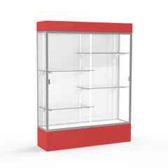 Spirit  60"W x 80"H x 16"D  Lighted Floor Case, White Back, Satin Finish, Red Base and Top