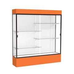 Spirit  72"W x 80"H x 16"D  Lighted Floor Case, White Back, Dk. Bronze Finish, Orange Base and Top