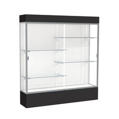 Spirit  72"W x 80"H x 16"D  Lighted Floor Case, White Back, Satin Finish, Black Base and Top
