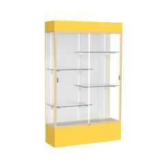 Spirit  48"W x 80"H x 16"D  Lighted Floor Case, White Back, Champagne Finish, Goldenrod Base and Top