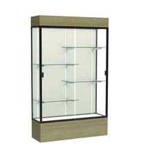Reliant   48"W x 80"H x 16"D  Lighted Floor Case, Plaque Back, Dk. Bronze Finish,  Driftwood Base