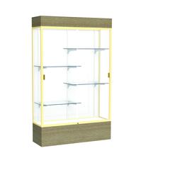Reliant   48"W x 80"H x 16"D  Lighted Floor Case, White Back, Champagne Finish,  Driftwood Base