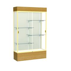 Reliant   48"W x 80"H x 16"D  Lighted Floor Case, Plaque Back, Champagne Finish,  Natural Oak Base