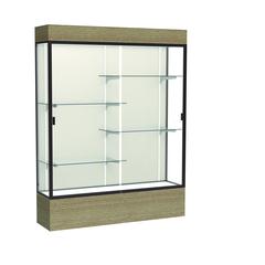 Reliant   60"W x 80"H x 16"D  Lighted Floor Case, Plaque Back, Dk. Bronze Finish,  Driftwood Base