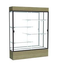 Reliant   60"W x 80"H x 16"D  Lighted Floor Case, White Back, Dk. Bronze Finish,  Driftwood Base