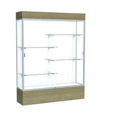 Reliant   60"W x 80"H x 16"D  Lighted Floor Case, White Back, Satin Finish,  Driftwood Base