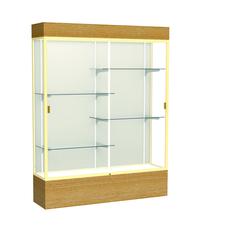 Reliant   60"W x 80"H x 16"D  Lighted Floor Case, Plaque Back, Champagne Finish,  Natural Oak Base