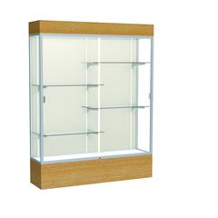 Reliant   60"W x 80"H x 16"D  Lighted Floor Case, Plaque Back, Satin Finish,  Natural Oak Base