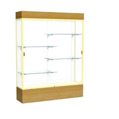 Reliant   60"W x 80"H x 16"D  Lighted Floor Case, White Back, Champagne Finish,  Natural Oak Base