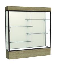 Reliant   72"W x 80"H x 16"D  Lighted Floor Case, Plaque Back, Dk. Bronze Finish,  Driftwood Base