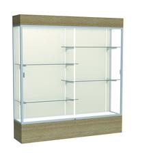 Reliant   72"W x 80"H x 16"D  Lighted Floor Case, Plaque Back, Satin Finish,  Driftwood Base