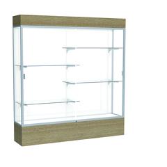 Reliant   72"W x 80"H x 16"D  Lighted Floor Case, White Back, Satin Finish,  Driftwood Base