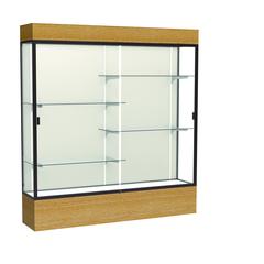 Reliant   72"W x 80"H x 16"D  Lighted Floor Case, Plaque Back, Dk. Bronze Finish,  Natural Oak Base