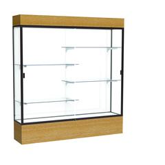 Reliant   72"W x 80"H x 16"D  Lighted Floor Case, White Back, Dk. Bronze Finish,  Natural Oak Base