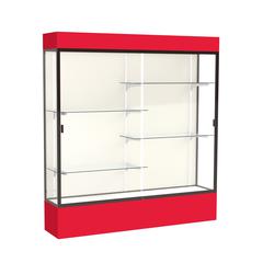 Spirit  72"W x 80"H x 16"D  Lighted Floor Case, Plaque Back, Dk. Bronze Finish, Red Base and Top