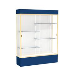 Spirit  60"W x 80"H x 16"D  Lighted Floor Case, White Back, Champagne Finish, Navy Base and Top