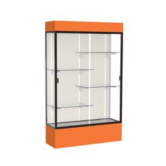 Spirit  48"W x 80"H x 16"D  Lighted Floor Case, Plaque Back, Dk. Bronze Finish, Orange Base and Top