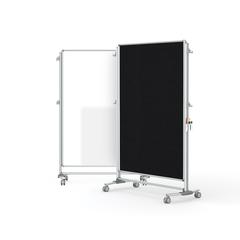 76⅛" x 52⅜" Nexus Partition - 2-Sided Mobile Porcelain Magn WB/ Fabric TB Black