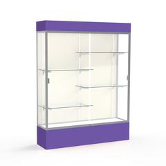 Spirit  60"W x 80"H x 16"D  Lighted Floor Case, Plaque Back, Satin Finish, Purple Base and Top